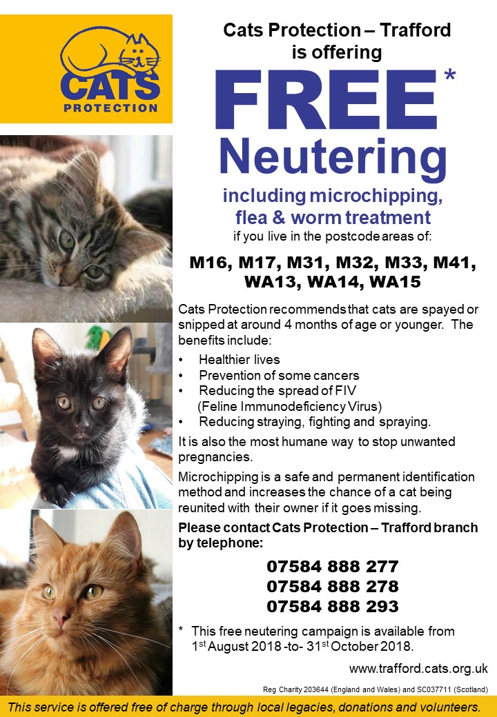 Free Neutering Campaign for Cat Owners within Trafford Postcodes.NOW ENDED
